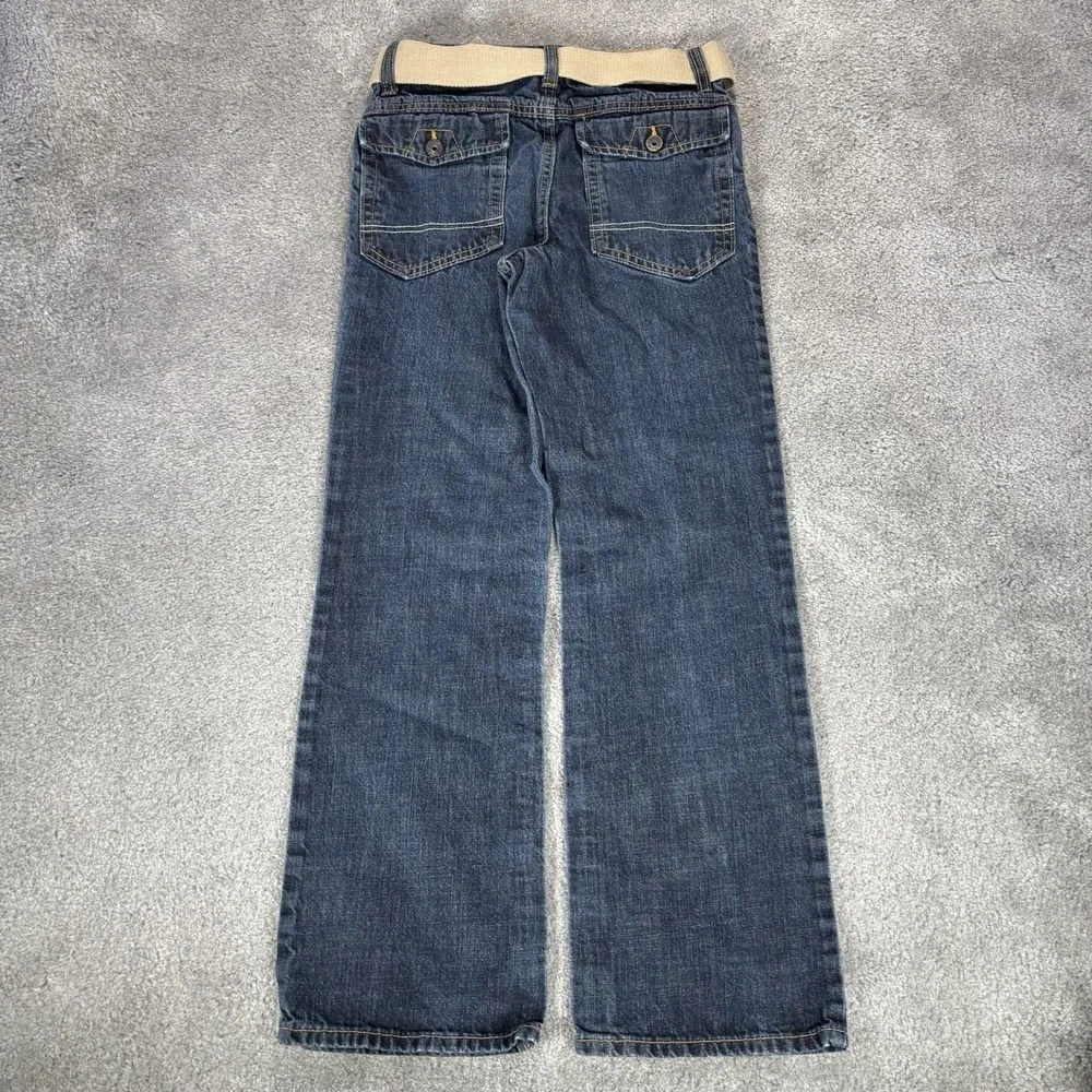 Old Navy Jeans Youth Boys 14 Straight Leg Dark Blue Denim‎ Flap Pockets Belt Y2K